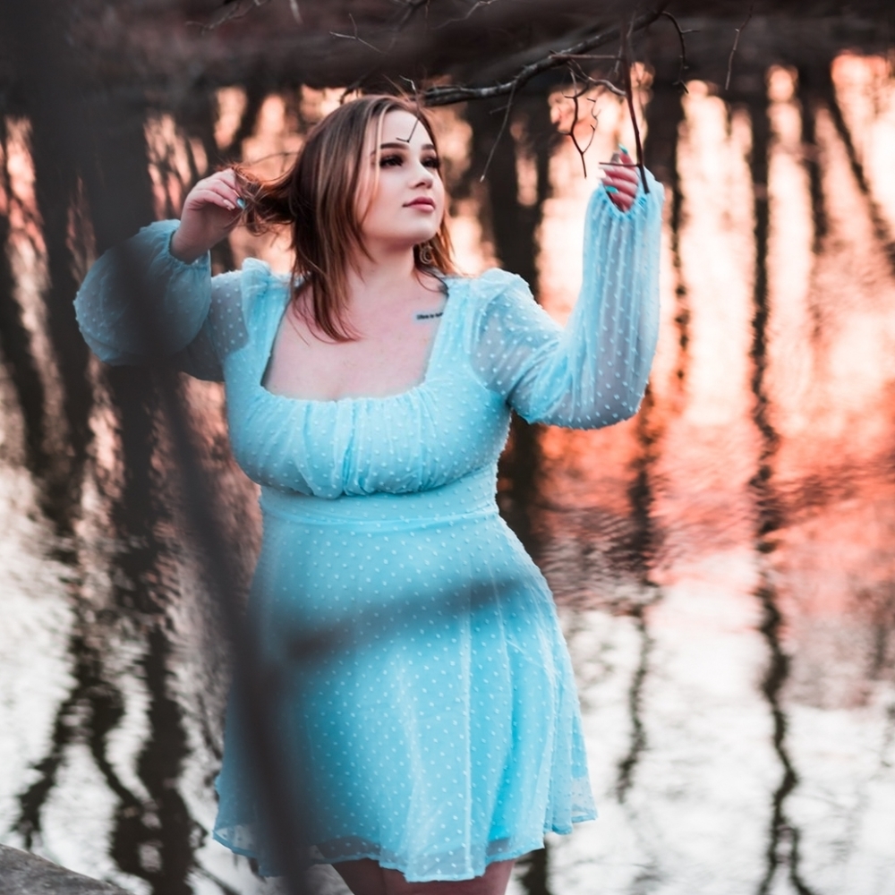 Sky blue a line square neck dress